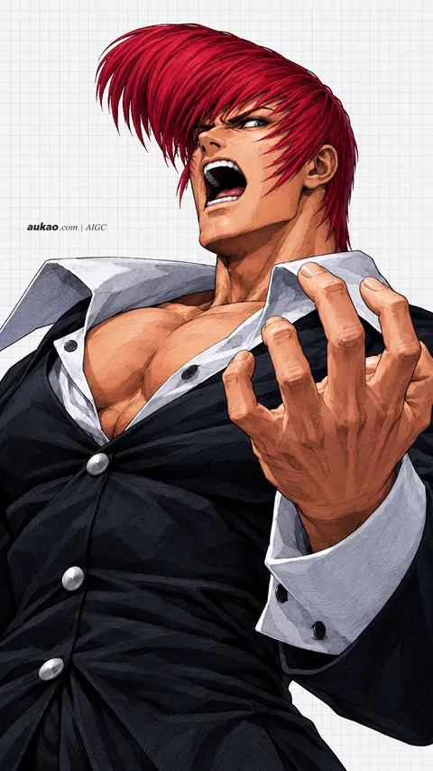 Iori Yagami / 八神庵 / 八神庵. AI-generated fan art inspired by The King of Fighters '97 / 拳皇97 / ザ・キング・オブ・ファイターズ'97. AUKAO character study 855aca21.