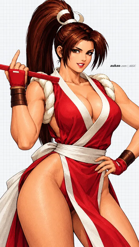 Mai Shiranui / 不知火舞 / 不知火舞. AI-generated fan art inspired by The King of Fighters '97 / 拳皇97 / ザ・キング・オブ・ファイターズ'97. AUKAO character study b00990b4.
