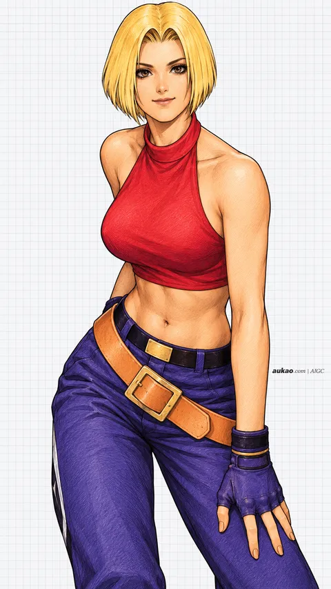 Blue Mary / 布鲁·玛丽 / ブルー・マリー. AI-generated fan art inspired by The King of Fighters '97 / 拳皇97 / ザ・キング・オブ・ファイターズ'97. AUKAO character study b29593ac.