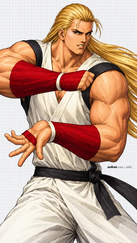 Andy Bogard / 安迪·博加德 / アンディ・ボガード. AI-generated fan art inspired by The King of Fighters '97 / 拳皇97 / ザ・キング・オブ・ファイターズ'97. AUKAO character study bc05206b.