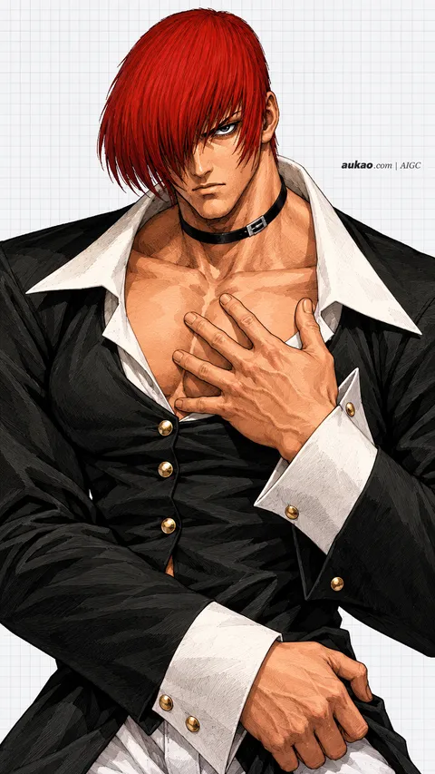 Iori Yagami / 八神庵 / 八神庵. AI-generated fan art inspired by The King of Fighters '97 / 拳皇97 / ザ・キング・オブ・ファイターズ'97. AUKAO character study bd376c65.