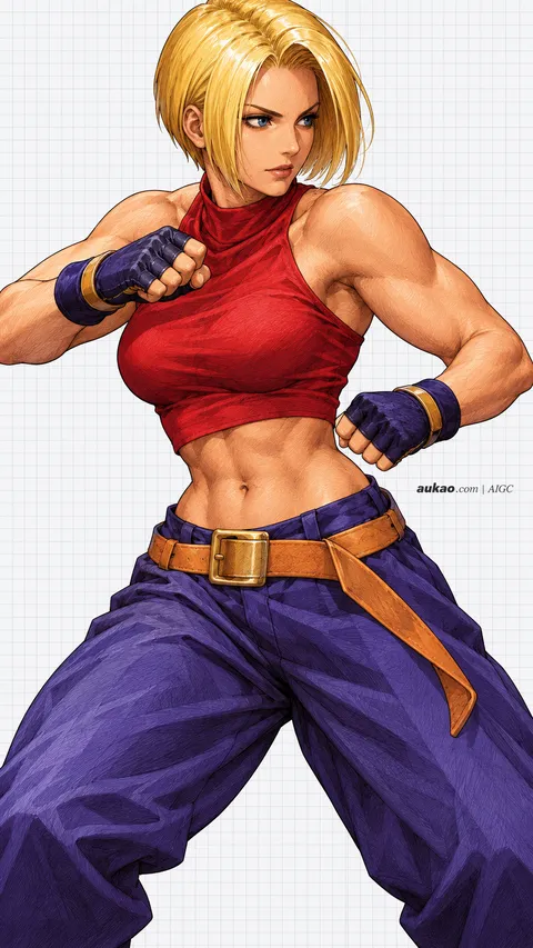 Blue Mary / 布鲁·玛丽 / ブルー・マリー. AI-generated fan art inspired by The King of Fighters '97 / 拳皇97 / ザ・キング・オブ・ファイターズ'97. AUKAO character study c08e1dad.