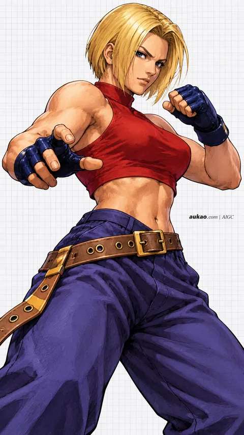 Blue Mary / 布鲁·玛丽 / ブルー・マリー. AI-generated fan art inspired by The King of Fighters '97 / 拳皇97 / ザ・キング・オブ・ファイターズ'97. AUKAO character study f8266035.