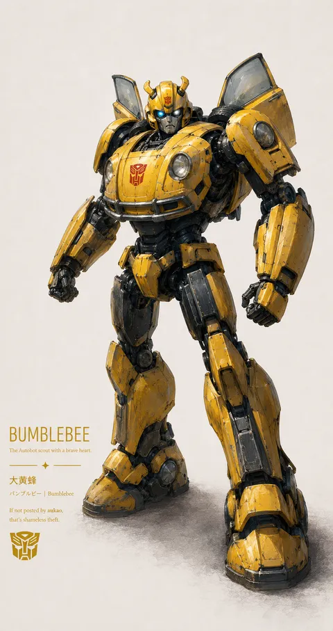 An AI-assisted portrait-format anime character illustration in the Transformers collection. Artwork 032 from the AUKAO visual archive.