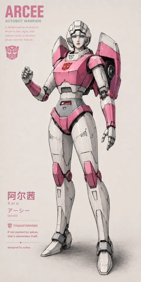 An AI-assisted portrait-format anime character illustration in the Transformers collection. Artwork 045 from the AUKAO visual archive.