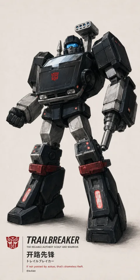 An AI-assisted portrait-format anime character illustration in the Transformers collection. Artwork 025 from the AUKAO visual archive.