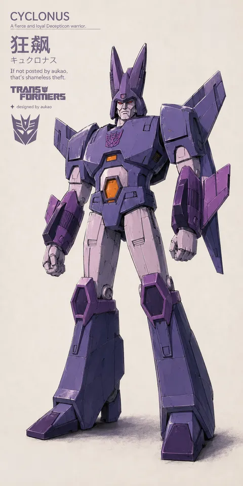 An AI-assisted portrait-format anime character illustration in the Transformers collection. Artwork 043 from the AUKAO visual archive.