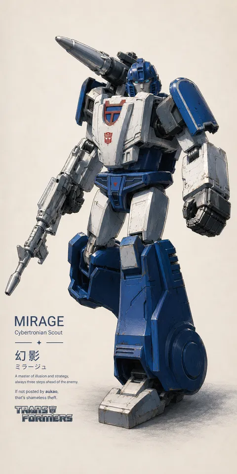 An AI-assisted portrait-format anime character illustration in the Transformers collection. Artwork 031 from the AUKAO visual archive.
