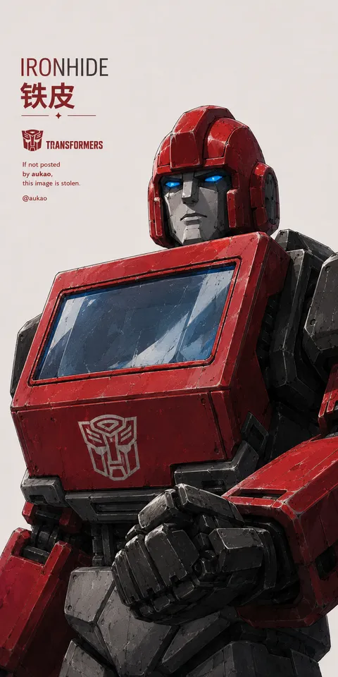An AI-assisted portrait-format anime character illustration in the Transformers collection. Artwork 003 from the AUKAO visual archive.