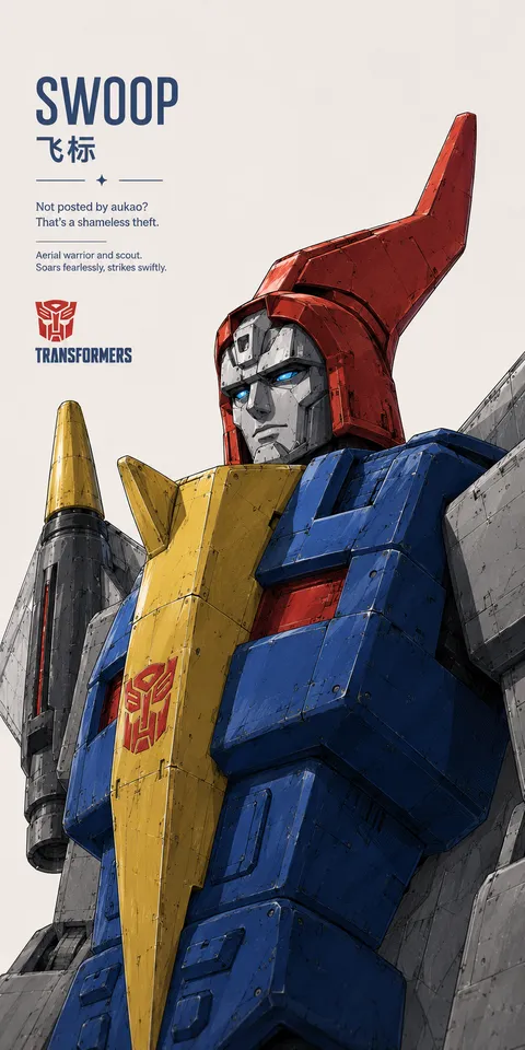 An AI-assisted portrait-format anime character illustration in the Transformers collection. Artwork 011 from the AUKAO visual archive.