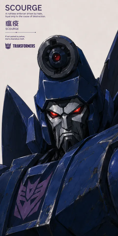 An AI-assisted portrait-format anime character illustration in the Transformers collection. Artwork 048 from the AUKAO visual archive.