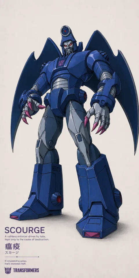 An AI-assisted portrait-format anime character illustration in the Transformers collection. Artwork 044 from the AUKAO visual archive.