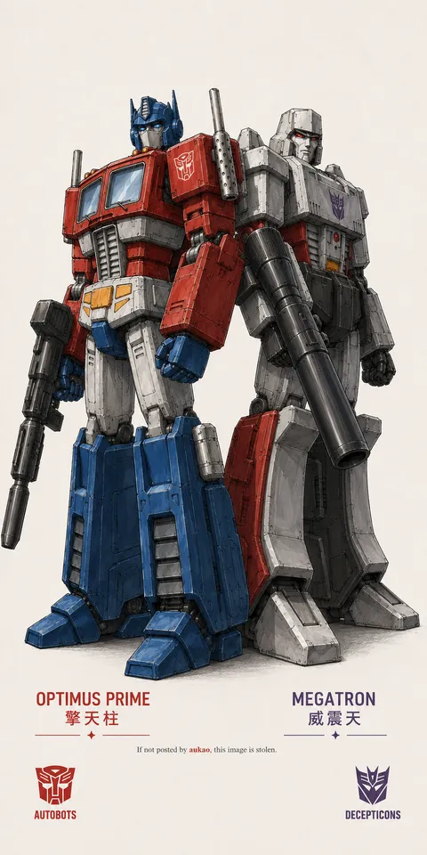 An AI-assisted portrait-format anime character illustration in the Transformers collection. Artwork 001 from the AUKAO visual archive.