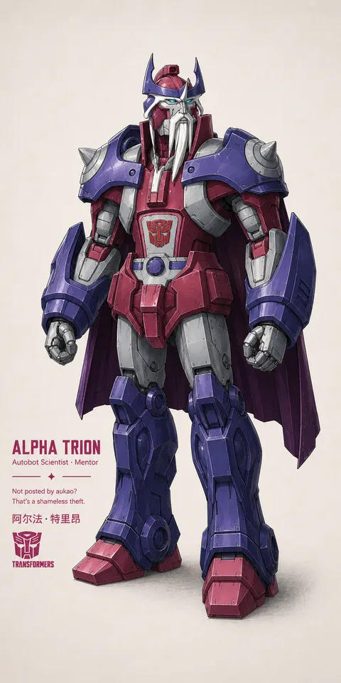 An AI-assisted portrait-format anime character illustration in the Transformers collection. Artwork 023 from the AUKAO visual archive.