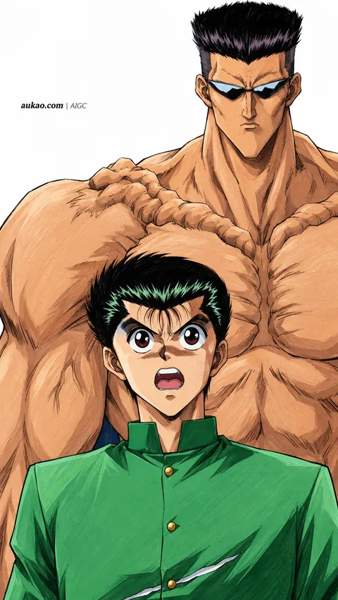 An AI-assisted portrait-format anime character illustration in the Yu Yu Hakusho collection. Artwork 026 from the AUKAO visual archive.
