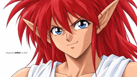 An AI-assisted landscape-format anime character illustration in the Yu Yu Hakusho collection. Artwork 037 from the AUKAO visual archive.