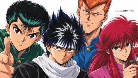 An AI-assisted landscape-format anime character illustration in the Yu Yu Hakusho collection. Artwork 006 from the AUKAO visual archive.
