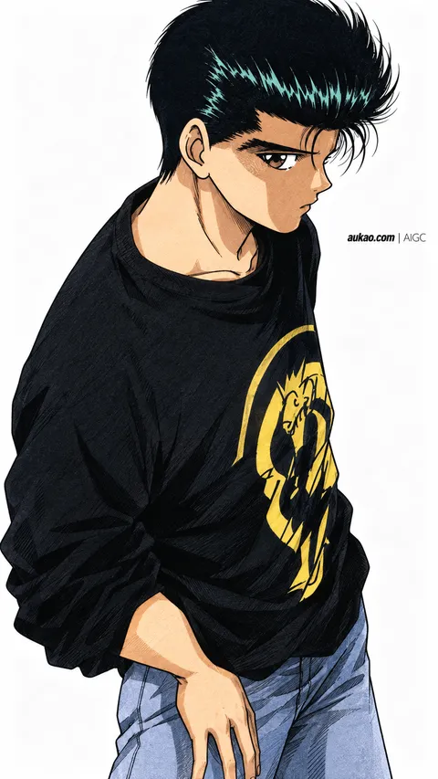 An AI-assisted portrait-format anime character illustration in the Yu Yu Hakusho collection. Artwork 013 from the AUKAO visual archive.