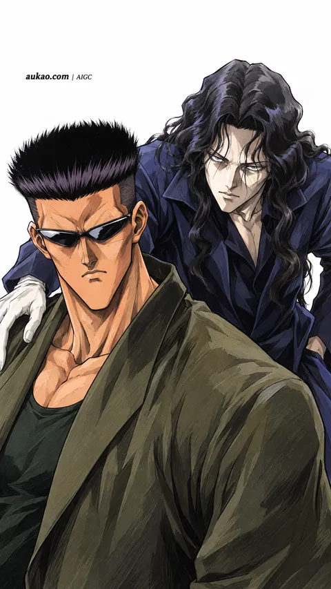An AI-assisted portrait-format anime character illustration in the Yu Yu Hakusho collection. Artwork 007 from the AUKAO visual archive.