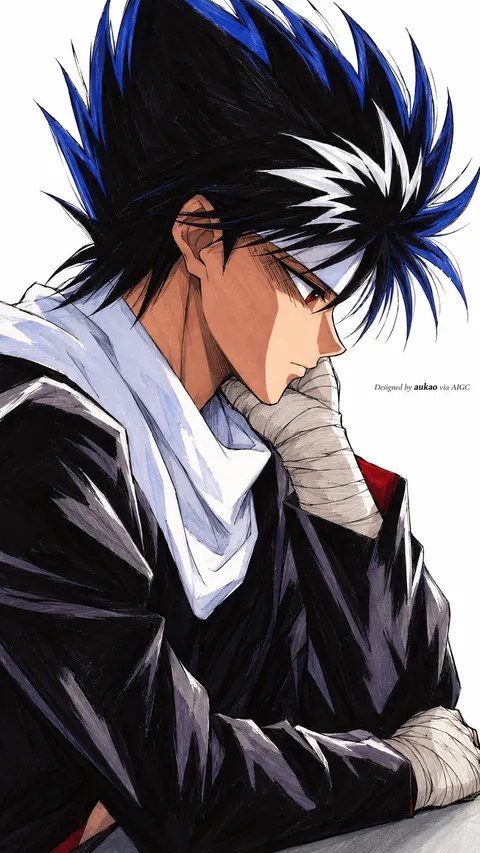 An AI-assisted portrait-format anime character illustration in the Yu Yu Hakusho collection. Artwork 008 from the AUKAO visual archive.