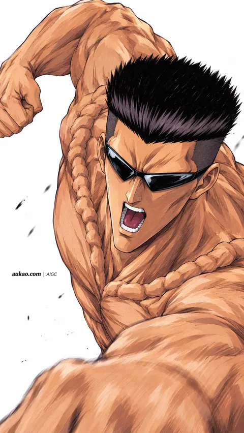 An AI-assisted portrait-format anime character illustration in the Yu Yu Hakusho collection. Artwork 018 from the AUKAO visual archive.