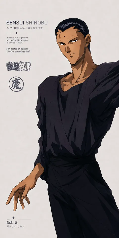 An AI-assisted portrait-format anime character illustration in the Yu Yu Hakusho collection. Artwork 027 from the AUKAO visual archive.