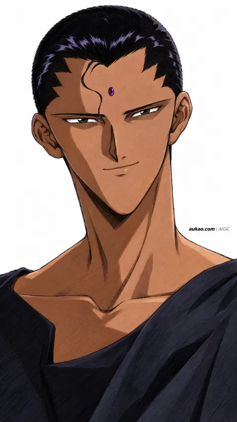 An AI-assisted portrait-format anime character illustration in the Yu Yu Hakusho collection. Artwork 034 from the AUKAO visual archive.