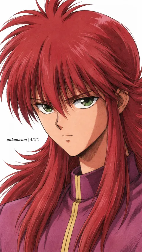 An AI-assisted portrait-format anime character illustration in the Yu Yu Hakusho collection. Artwork 030 from the AUKAO visual archive.