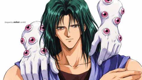An AI-assisted landscape-format anime character illustration in the Yu Yu Hakusho collection. Artwork 046 from the AUKAO visual archive.