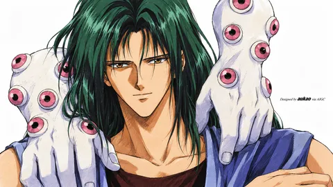 An AI-assisted landscape-format anime character illustration in the Yu Yu Hakusho collection. Artwork 004 from the AUKAO visual archive.