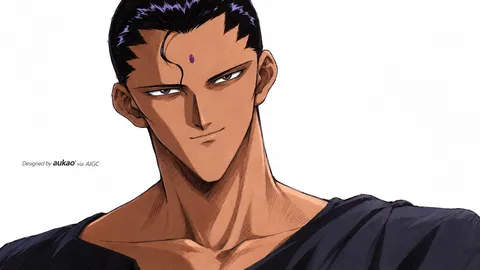 An AI-assisted landscape-format anime character illustration in the Yu Yu Hakusho collection. Artwork 025 from the AUKAO visual archive.