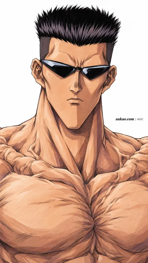 An AI-assisted portrait-format anime character illustration in the Yu Yu Hakusho collection. Artwork 045 from the AUKAO visual archive.