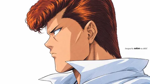 An AI-assisted landscape-format anime character illustration in the Yu Yu Hakusho collection. Artwork 016 from the AUKAO visual archive.