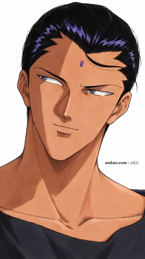 An AI-assisted portrait-format anime character illustration in the Yu Yu Hakusho collection. Artwork 029 from the AUKAO visual archive.