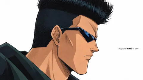 An AI-assisted landscape-format anime character illustration in the Yu Yu Hakusho collection. Artwork 019 from the AUKAO visual archive.