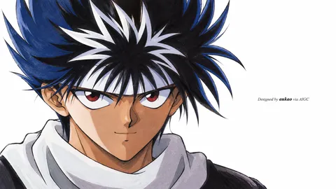 An AI-assisted landscape-format anime character illustration in the Yu Yu Hakusho collection. Artwork 044 from the AUKAO visual archive.
